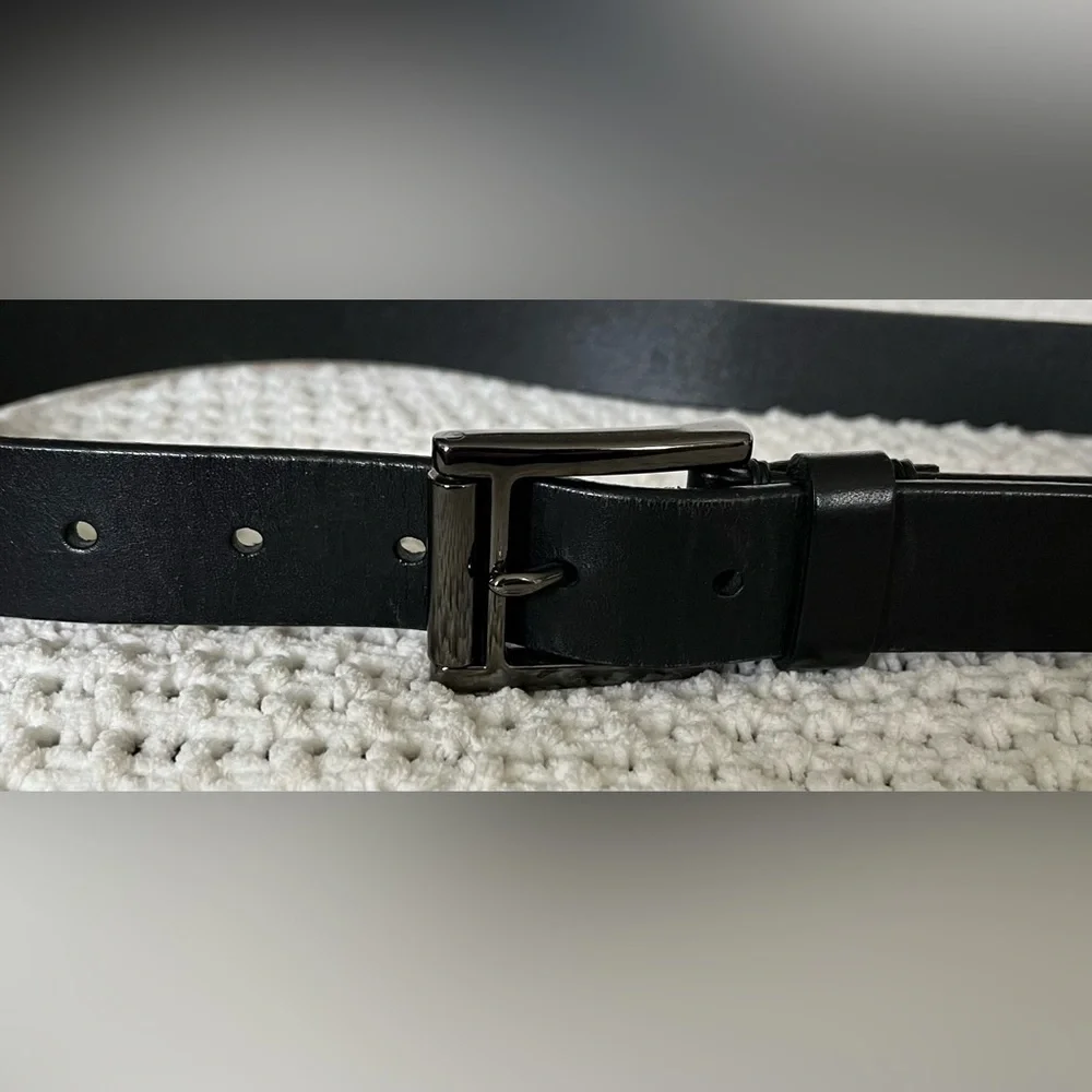 El Portal Men’s Black Italian Leather Belt, Dress/Business; Size M (Approx. 39”)